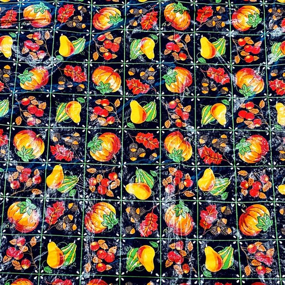 Vintage Fall Tablecloth Square Thanksgiving Pumpkins Squash Acorns 51x51 - Picture 2 of 6
